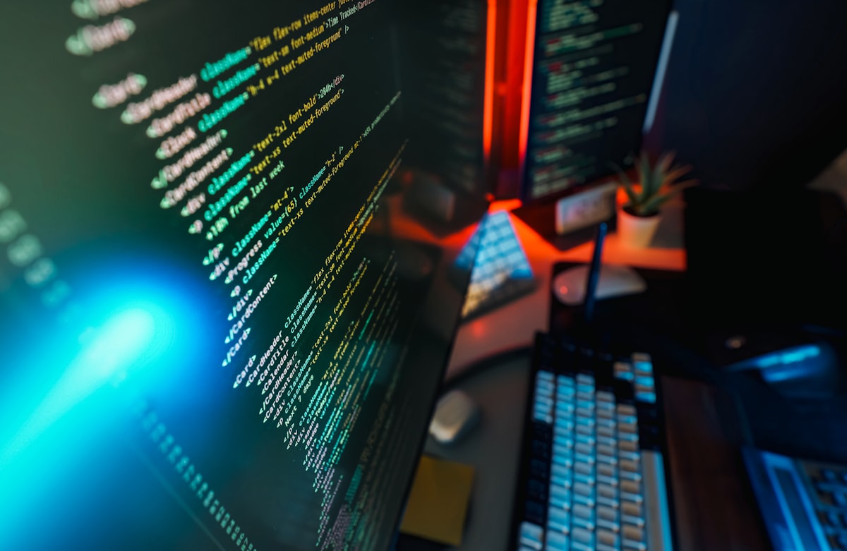 Close-up of colorful programming code on a developer's screen