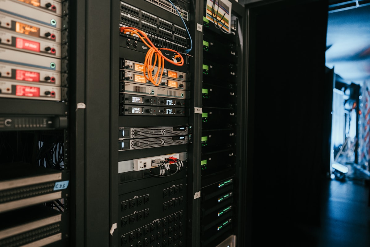 Illuminated servers in a data-center server room